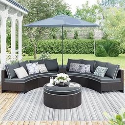 Mymigos 5 Piece Outdoor All-Weather HDPE Wicker Sectional Sofa Conversation Set with Center Table and Ottoman Perfect for Garden, Patio, Pool, Deck, Backyard, Lawn (Grey)-image-21