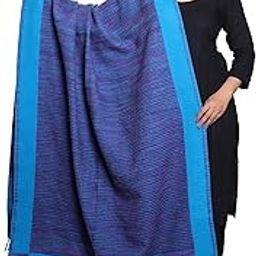 Winter Shawl for Women, Multicolor Striped Pattern, Fringed Design (Blue)-image-95