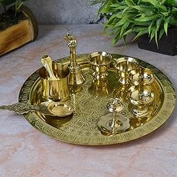 NEETU ARTS Pooja Thali Set | 11-Inch Brass Plate with 2 Diyas, Kumkum Bowls, Agarbatti Stand, Panchpatra, Karpoor Aarti & Bell | Traditional Hindu Puja Samagri Set (775g)-31