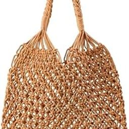 Macrame Beach Tote Bag, Cotton Net Market Bag, Macrame Purse Shopper, Wine Cotton Bag, Carrier For Fruit and Vegetables Color: Beige-32