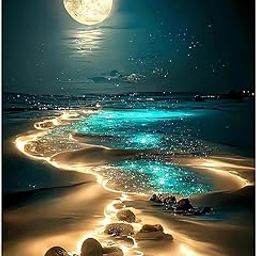 ZIBUYU® DIY 5D Diamond Painting Art Kit Dreamy Beach Moonlit Night Diamond Painting Beginner DIY 5D Diamond Painting for Home Decor, No Frame Wall Decor 5D Diamond Painting, 12 x 16 Inch-image-49