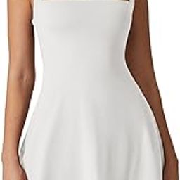 Womens Square Neck Tennis Dress Sleeveless Built in Shorts Golf Athletic Dress with Pockets-image-8