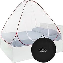Amazon Brand - Solimo Mosquito Net for Double Bed with Mobile/Specs Pockets | Queen Size (180 x 158 x 150 cm) | Foldable Machardani | Polyester Net 40 GSM | PVC Coated Rust Resistant Steel Wire (Red)-image-20