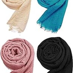 Women's Ironless Crush Crinkle Cotton Hemp Summer Scarf Shawl Wrap Head Scarves Stoles (90 x 180 cm)-53