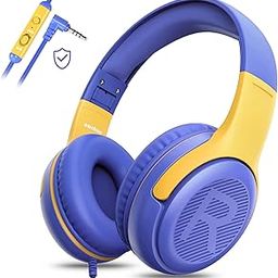 Kids Headphones Wired with Microphone for ipad Computer Laptop for Boys Girls Volume Limit Foldable Over Ear Headset for School 3.5mm Jack-19
