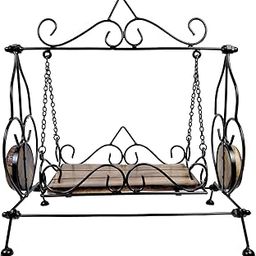 UrbCharm Wooden Antique Wrought Iron Krishna Jhula | Laddu Gopal Swing for Home and Temple | Ideal for Pooja, Worship, and Home Decor (36 Cm)-image-75