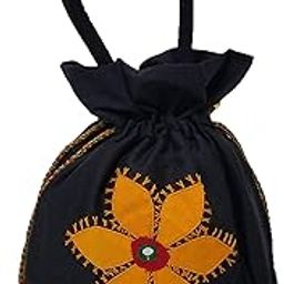 SriShopify Women’s Potli Banjara Traditional Batwa Cotton handmade Pouch(Small, Mirror, Beads and Thread Work Handcraft Purse, Black)-image-70