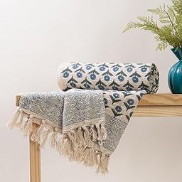 DMAASA Cotton Hand Block Throw Sofa Blanket Handmade Throw, Couch Coverlet, Summer Throw, Wedding Gift 50X70 Inch Approx. (Multi-Color_02)-image-12
