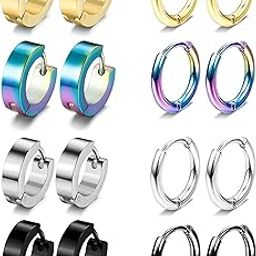 Valentine jewellery Stainless Steel Mens Earrings Combo Black Gold Silver Piercing Screw Bali Stud Hoops Earing Multicolor Earrings Combo for men boys Unisex-image-13