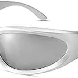 Futuristic Series Wraparound Y2K Sunglasses For Men & Women | Uv Protected | Full Rim Trending & Stylish Shades | Free Size, Silver-Silver-image-18