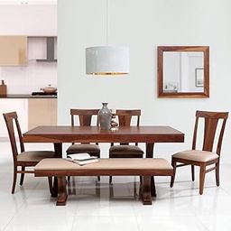 SONA ART & CRAFTS Solid Sheesham Wood Dining Table 6 Seater with Chair Set | Wooden 6 Seater Dinning Table with 4 Chairs and 1 Bench | Dining Table Set | Dining Room Sets Furniture (Honey Finish)-picture-3