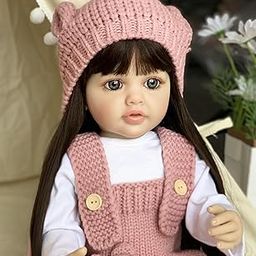 Ramokdu Reborn Baby Dolls Baby Soft Body Realistic Sound with Sensor & Activities! Lifelike Full Vinyl Silicone Body Reborn Baby Girl Doll Toy Princess Toddler Bebe with Brown Long Hair Gift-image-51