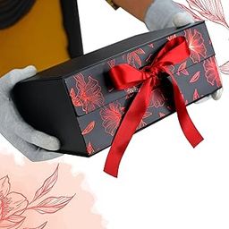 RBS® Black Gift Boxes for Packaging (Empty) 23 x 16 x 10cm Holds upto 5kg, Multipurpose Gift Boxes for all Occasions (1 Pack) Cardboard box Empty, Gift boxes for presents (Red Front Floral)-23
