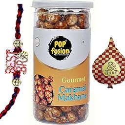 Pop Fusion Rakhi Gift-Roasted Caramel Makhana-170g with Premium Rakhi for Bhai-image-5