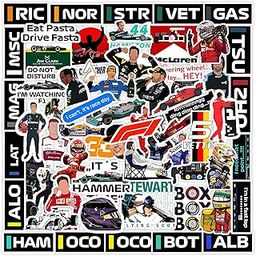 CodersParadise Pack of 60 F1 Formula One Racing Vinyl Self-Adhesive Stickers for Laptop, Journal, Diary, Guitar, Mobile Case - Waterproof Residue Free Multicolor Stickers - 3 Inches for Metal, Glass-85
