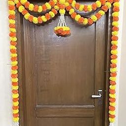 SPHINX Artificial Marigold Fluffy Flowers and Tuberose Door Hangings (Yellow and Dark Orange)-image-32