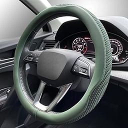 Jukmen Universal 15 inch Steering Wheel Cover Microfiber Leather Breathable Technology Fabric Non-Slip Comfortable Warm in Winter and Cool in Summer Green (Green)-image-98