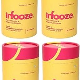 Infooze Vegan Multivitamin & Mineral Gummies | Daily Nutrient Support with Vitamin C, Zinc & E | Gluten-Free | Lemon & Strawberry Flavor | 30 Plant-Based Gummies for Routine Wellness - Pack 4-9
