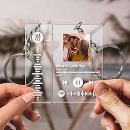 Plastic Customized Couple Spotify Keychain With Two Spotify Song Code And Your Image, White-image-74