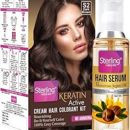 Naturals Hair Care Combo| Hair Serum with Moroccan Argan Oil 100ml +KERATIN HAIR DYE COLOR,S2 Dark Brown For | Soft Shiny & Strong Hair| Silky & Smooth Hair| Dry & Unruly Hair | Rich Shine Hair-2