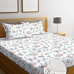 TARAIN COLLECTION Cotton Perfect Elastic Fitted Double Bedsheets with 2 Pillow Covers 18x28 Inches (White) 78x72+10 Inches-image-57