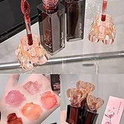 Gege Bear Sweetheart Lip Glaze | 6 Glossy Lip Colors with Heart-Shaped Cap | Korean Style Translucent Lip Gloss for Women | Lightweight Lip Tint with Moisturizing Formula | Lipstick Combo for Girls | Non-Sticky Glossy Finish (06#TIPSY RUM (Vibrant Red), 3g)-3