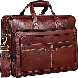 Genuine Leather Laptop Bag | Fits Upto 16 Inch Laptop/MacBook | Brown | Handbag with Shoulder Straps | Trolley Strap | Office Bag-image-89