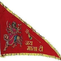 Maa Durga Flag for Home Temple Red Color Jai Mata Di Jhanda Mata Rani Dhwaja Golden Embroidery Flag Dhwaj, Mandir Outdoor/indoor 1 Piece Pack !!EL @648-12