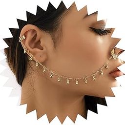 Punk Pearl Tassel Beaded Nose Ring with Chain to Ear Cuff Non Piercing Nose Hoop Chain Nose to Ear Chain Fake Septum Ring Nose Hoop Ring Dangle Chain for Women-image-12