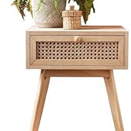 Manju Art Creations Urban Paradise Vintage Cane Wooden Bedside Table Natural Wood Side Accent for Living Room and Bedroom 30x40x54 cm (LxWxH).-17
