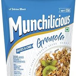 Munchilicious Granola - Dates & Chia, 350g | Zero Added Sugar & Preservatives | High Protein & Fiber | Cholesterol & Trans Fat Free | Healthy Breakfast Cereal & Snack-26