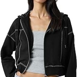 Black Oyster Women and Girls Long Sleeves Hooded Neck Zipper Front Cotton Cropped Oversized Hoodies-image-85