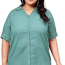 Women's Plus Size Solid Cotton Longline Casual Shirts (2XL to 7XL)-image-1