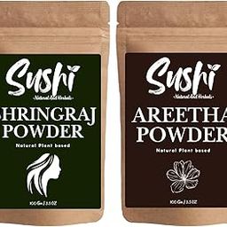 Sushi Herbal Powder Combo Pack of 2 | Bhringraj & Areetha – 100g Each | for Hair Growth, Dandruff & Natural Scalp Cleanser | Herbal Shampoo Powder & Hair Mask for Strong Hair-22