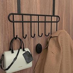 JIALTO Steel Over The Door Hook Hanger, Hanging Organizer Rack with No Hole Drilling Required for Bedroom, Bathroom & Kitchen Doors of Shirts, Belts, Towels with 7 Hook Rack (1 Black)-29
