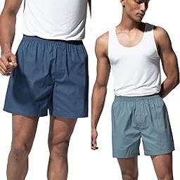 Regular Fit Solid 100% Soft & Durable Cotton Boxer Shorts Dual Pockets Anti-Bacterial Moisture Wicking Microfibre Waistband Ultra-Light Boxers for Men-Blue Hour, Arctic Teal-M-image-16