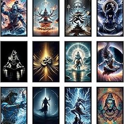 Posters Inc Set of 12 Aesthetic Lord Shiva Poster, Mahadev Wall Sticker for Pooja Room, HD Quality Print on 300 GSM A4 Sized 8 * 12 Inch, GlueDots Included, God Posters for Wall-image-57