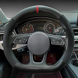 Carodi Suede Carbon Fiber Steering Wheel Cover - Non-Slip Leather Interior Fitting, 15-inch Universal (D-Shape, Black Suede with Carbon Fiber)-image-49