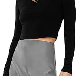 Women's Cotton Trendy Stretchable Boat Neck Regular Fit Long Sleeve Solid Black Crop Top for Women L533-picture-13
