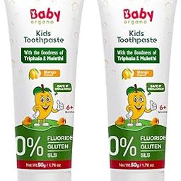 BabyOrgano® Herbal Toothpaste for kids l 100% Ayurvedic l Non Gel Formula l goodness of Babool and Mulethi l Mango Flavour l Fluoride & SLS Free l FDCA Approved - 50gm (Pack of 2)-18