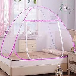 Mosquito Net for Double Bed Mosquito Net | King Size Foldable Machardani | Polyester 30GSM Strong Net | PVC Coated Corrosion Resistant Steel Wire (White Pink)-image-32