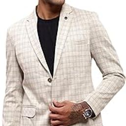 Men's Cream Checked Single-Breasted Blazer-LBR-2452_Cream-image-17