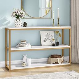 Priti 3-Tier Console Table, Gold Sofa Entry Table with Faux Marble Top and Metal Frame for Home, Entryway, Hallway-image-30