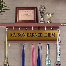 Odestar Large Medal Holder-My Son Earned Them (Size 48 x 15 x 15 Centimeters) Classic Walnut-image-16