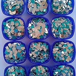 VINAYAK Gallery Glass Beads Mirror's Kit for Lippan Art Project Also Use All Craft Work (12 Shape Per Shape 100 Pieces Total 1200 Pieces) Free 1 Liquid Fabric Glue Cone, Silver-27