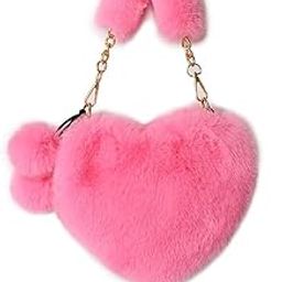 Heart Shape Sling Bag/Girl Women Fur Purse with Shoulder Chain/Soft Hand Bag, Stylish Bags for Girls (Pink)-image-50