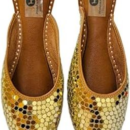 Diva Golden Mirror Jutti for Women | Soft Leather ethnic Juttis | Bite and Pinch Free Jutis | Ladies mule | Casual Flat Stylish Mojari for wedding | Ethnic Flats for Girls | mojris for women | Bridal-image-90