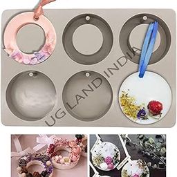 Round Ring Hanging Hole Mixed DIY Silicone Mould Soy Candles Aroma Wax Tablets Mold for Dried Flowers Resin Soap Clay Craft Making Mold DIY Pendant Bookmark Necklace Jewelry Making Mould-picture-22