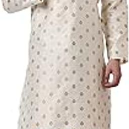 Mens Ethnic Jacquard Loop Button Ganesh Print Kurta Pyjama Set-89