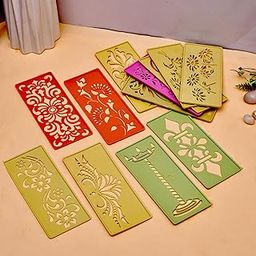 Different Design Ready to Draw Rangoli Making Stencils, Rangoli Plastic Stencils for Floor Decoration (Set of 12, Size 3x7 Inch)-29